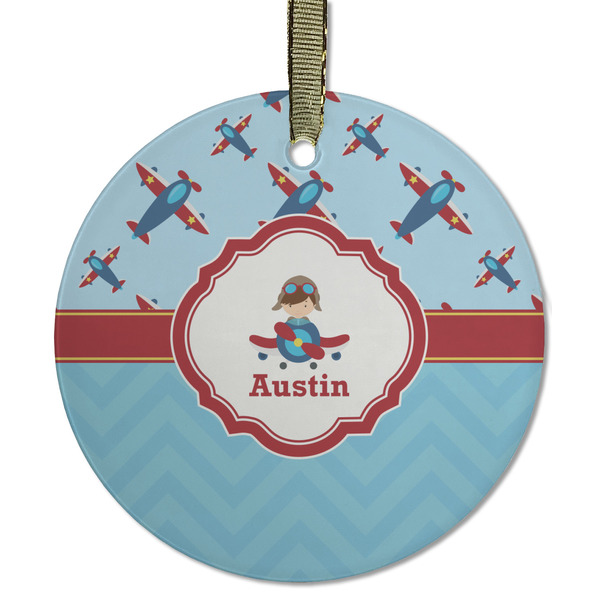 Airplane Theme Frosted Glass Ornament - Round