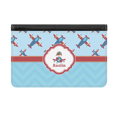 Airplane Theme Genuine Leather ID & Card Wallet - Slim Style (Personalized)
