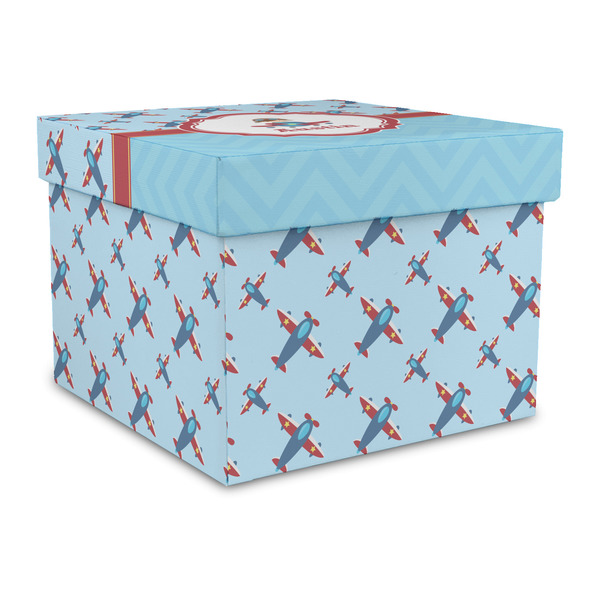 Custom Airplane Theme Gift Box with Lid - Canvas Wrapped - Large (Personalized)
