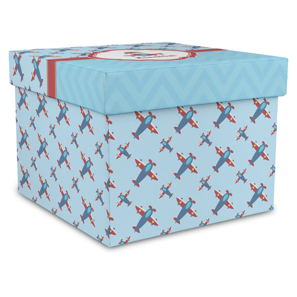 Custom Airplane Theme Gift Box with Lid - Canvas Wrapped - X-Large (Personalized)