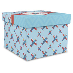 Airplane Theme Gift Box with Lid - Canvas Wrapped - XX-Large (Personalized)