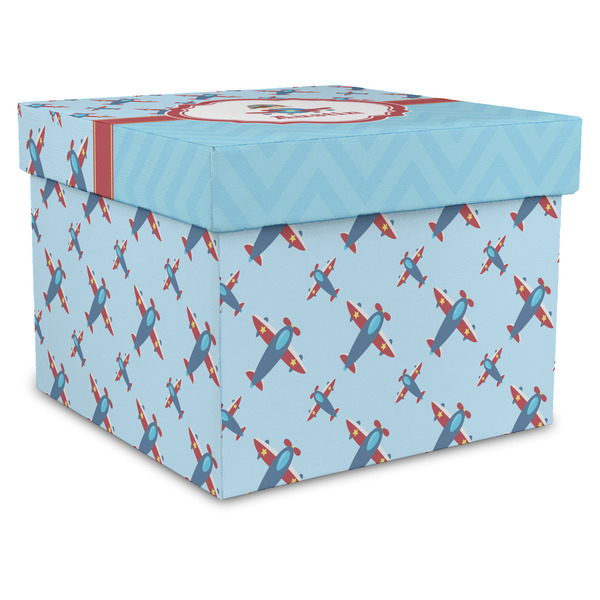 Custom Airplane Theme Gift Box with Lid - Canvas Wrapped - XX-Large (Personalized)