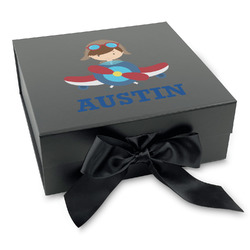 Airplane Theme Gift Box with Magnetic Lid - Black (Personalized)