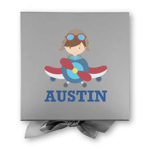 Airplane Theme Gift Boxes with Magnetic Lid - Silver - Approval