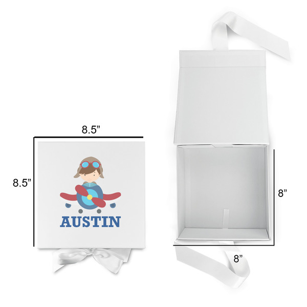 Airplane Theme Gift Boxes with Magnetic Lid - White - Open & Closed