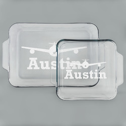 Airplane Theme Set of Glass Baking & Cake Dish - 13in x 9in & 8in x 8in (Personalized)