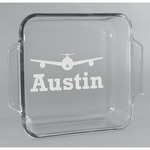 Airplane Theme Glass Cake Dish - 8in x 8in (Personalized)