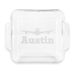 Airplane Theme Glass Cake Dish with Truefit Lid - 8in x 8in (Personalized)