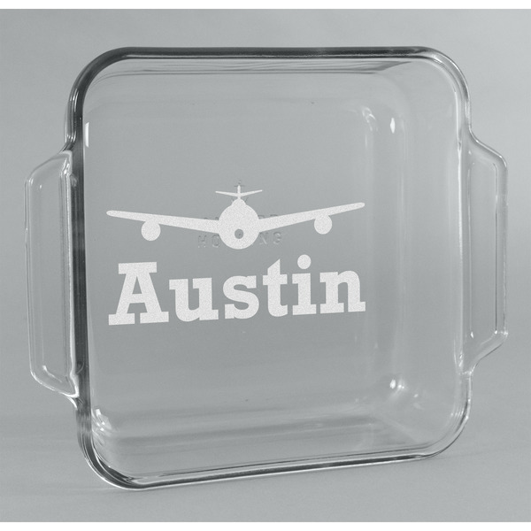 Custom Airplane Theme Glass Cake Dish - 8in x 8in (Personalized)