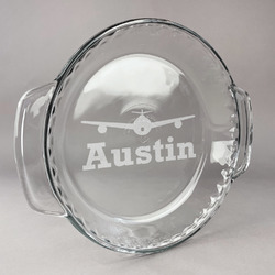 Airplane Theme Glass Pie Dish - 9.5in Round (Personalized)