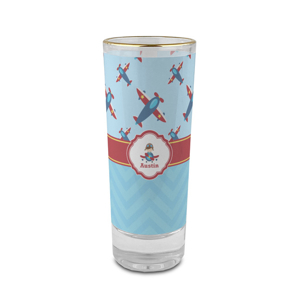 Custom Airplane Theme 2 oz Shot Glass - Glass with Gold Rim (Personalized)
