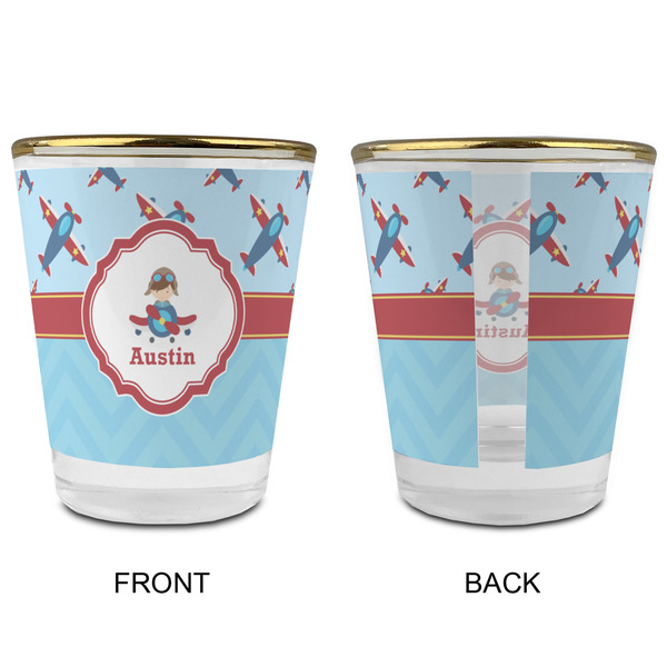 Airplane Theme Glass Shot Glass - with gold rim - APPROVAL