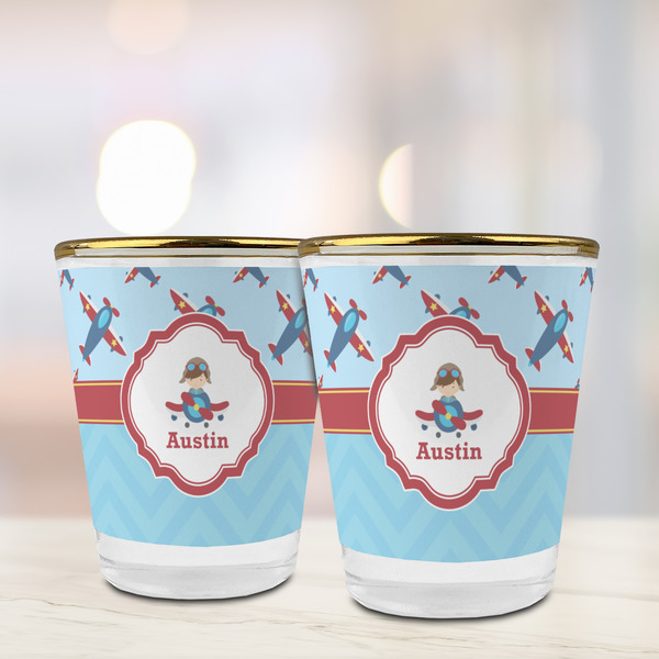 Airplane Theme Glass Shot Glass - with gold rim - LIFESTYLE