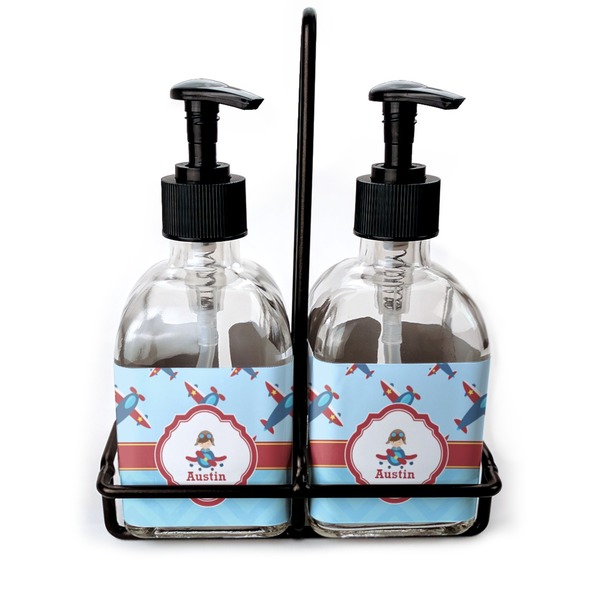 Custom Airplane Theme Glass Soap & Lotion Bottle Set (Personalized)