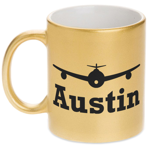 Custom Airplane Theme Metallic Gold Mug (Personalized)