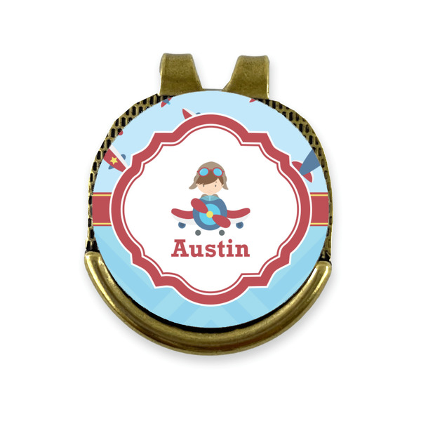 Custom Airplane Theme Golf Ball Marker - Hat Clip - Gold