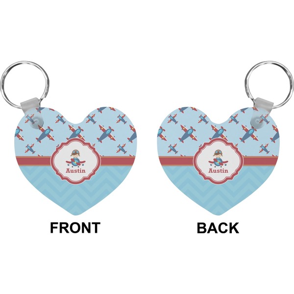 Airplane Theme Heart Keychain (Front + Back)