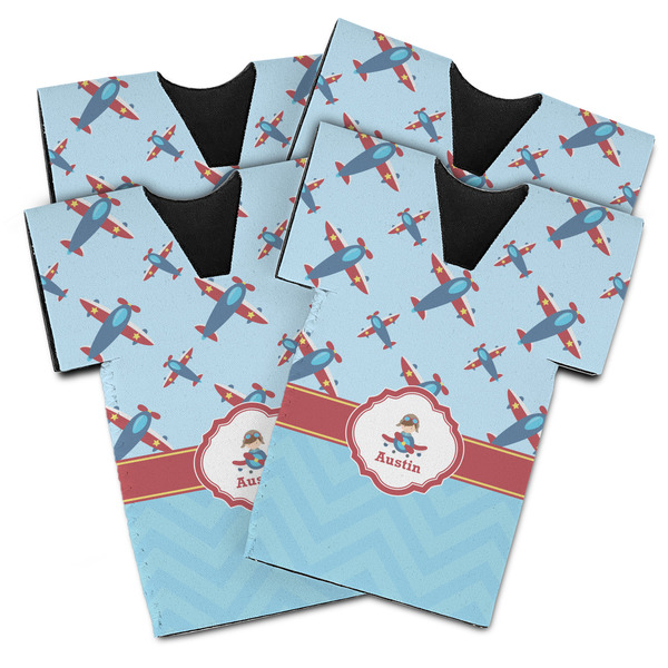 Custom Airplane Theme Jersey Bottle Cooler - Set of 4 (Personalized)