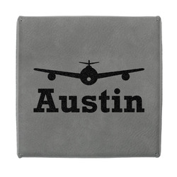 Airplane Theme Jewelry Gift Box - Engraved Leather Lid (Personalized)