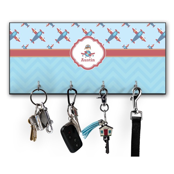Custom Airplane Theme Key Hanger w/ 4 Hooks w/ Graphics and Text