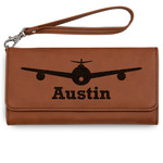 Airplane Theme Ladies Leatherette Wallet - Laser Engraved - Rawhide (Personalized)