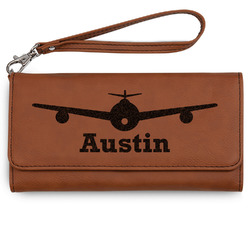 Airplane Theme Ladies Leatherette Wallet - Laser Engraved (Personalized)