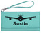 Airplane Theme Ladies Wallet - Leather - Teal - Front View