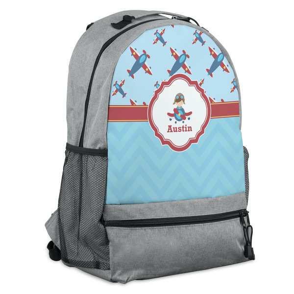 Custom Airplane Theme Backpack - Grey (Personalized)