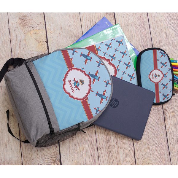 Airplane Theme Large Backpack - Gray - With Stuff