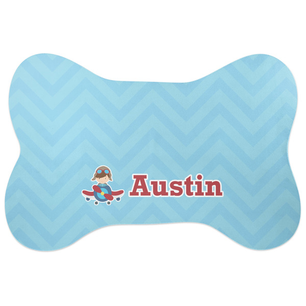 Custom Airplane Theme Bone Shaped Dog Food Mat (Personalized)