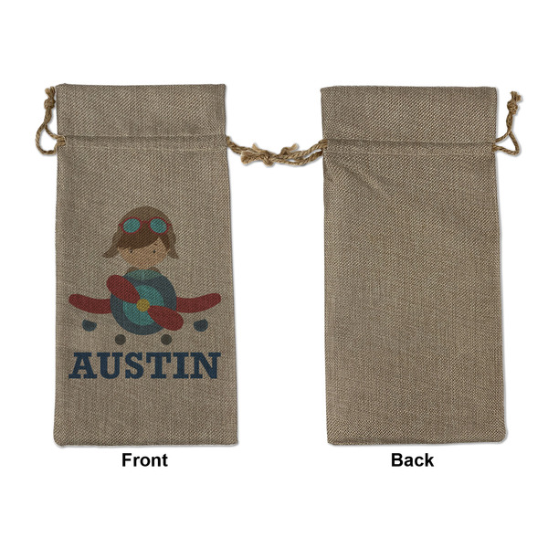 Airplane Theme Large Burlap Gift Bags - Front Approval