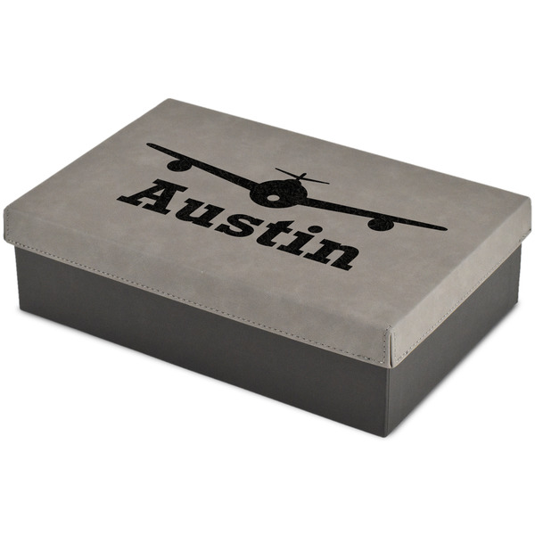 Custom Airplane Theme Large Gift Box w/ Engraved Leather Lid (Personalized)