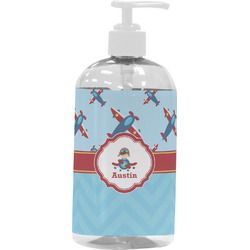 Airplane Theme Plastic Soap / Lotion Dispenser (16 oz - Large - White) (Personalized)