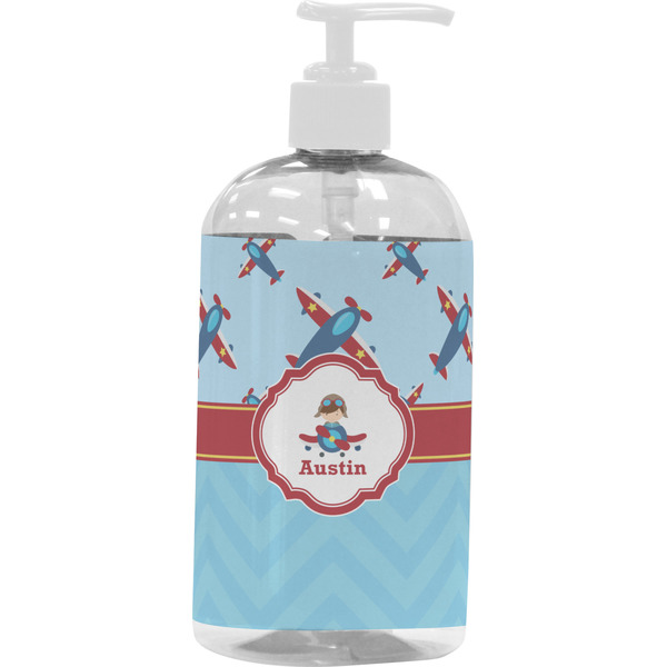 Custom Airplane Theme Plastic Soap / Lotion Dispenser (16 oz - Large - White) (Personalized)