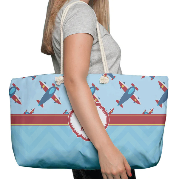 Airplane Theme Large Rope Tote Bag - In Context View