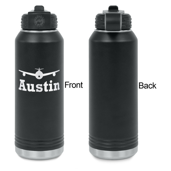 Airplane Theme Laser Engraved Water Bottles - Front Engraving - Front & Back View