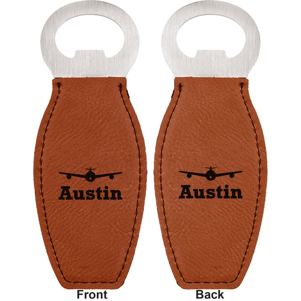 Airplane Theme Leather Bar Bottle Opener - Front and Back
