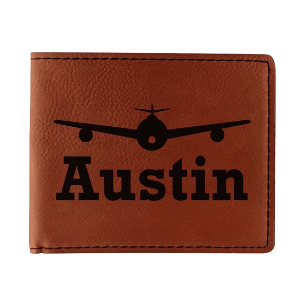Custom Airplane Theme Leatherette Bifold Wallet (Personalized)