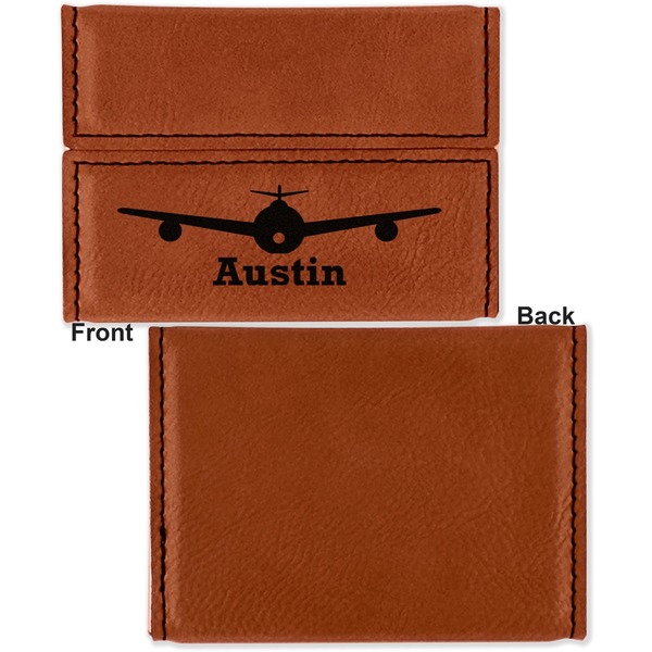 Airplane Theme Leather Business Card Holder Front Back Single Sided - Apvl
