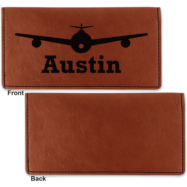 Airplane Theme Leather Checkbook Holder Front and Back Single Sided - Apvl
