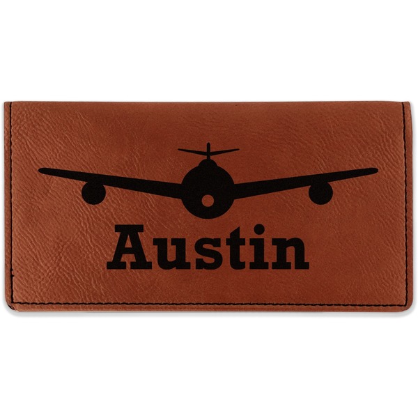 Custom Airplane Theme Leatherette Checkbook Holder - Double Sided (Personalized)