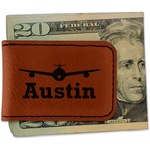 Airplane Theme Leatherette Magnetic Money Clip (Personalized)