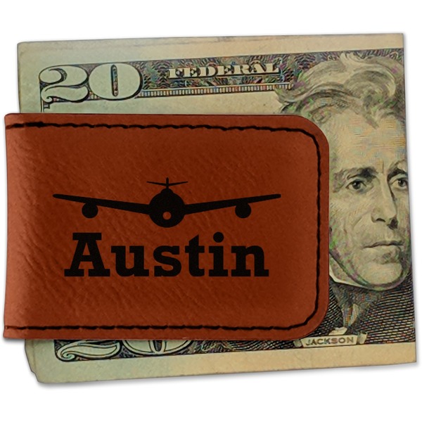 Custom Airplane Theme Leatherette Magnetic Money Clip - Single Sided (Personalized)
