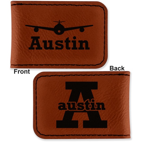 Airplane Theme Leatherette Magnetic Money Clip - Front and Back