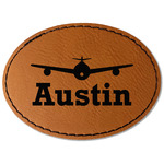Airplane Theme Faux Leather Iron On Patch - Oval (Personalized)