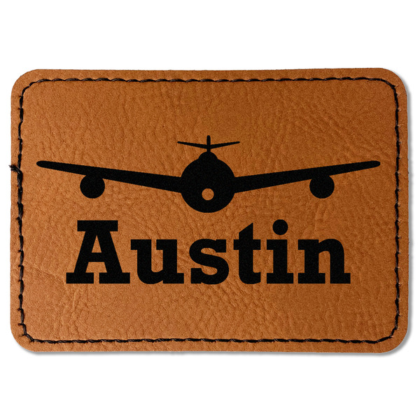 Custom Airplane Theme Faux Leather Iron On Patch - Rectangle (Personalized)