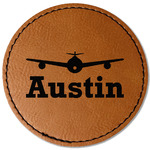 Airplane Theme Faux Leather Iron On Patch - Round (Personalized)