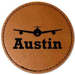 Airplane Theme Faux Leather Iron On Patch - Round (Personalized)