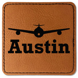 Airplane Theme Faux Leather Iron On Patch - Square (Personalized)