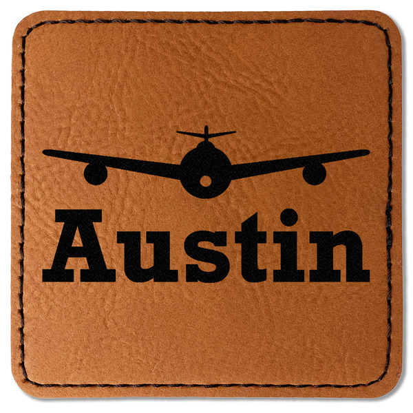 Custom Airplane Theme Faux Leather Iron On Patch - Square (Personalized)